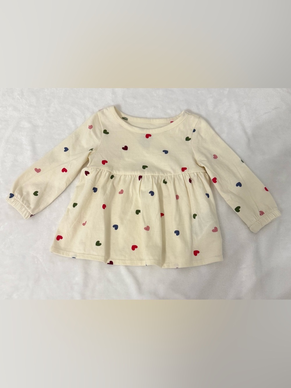 GAP Cream Long Sleeve Peplum Top with Multi-Color Hearts